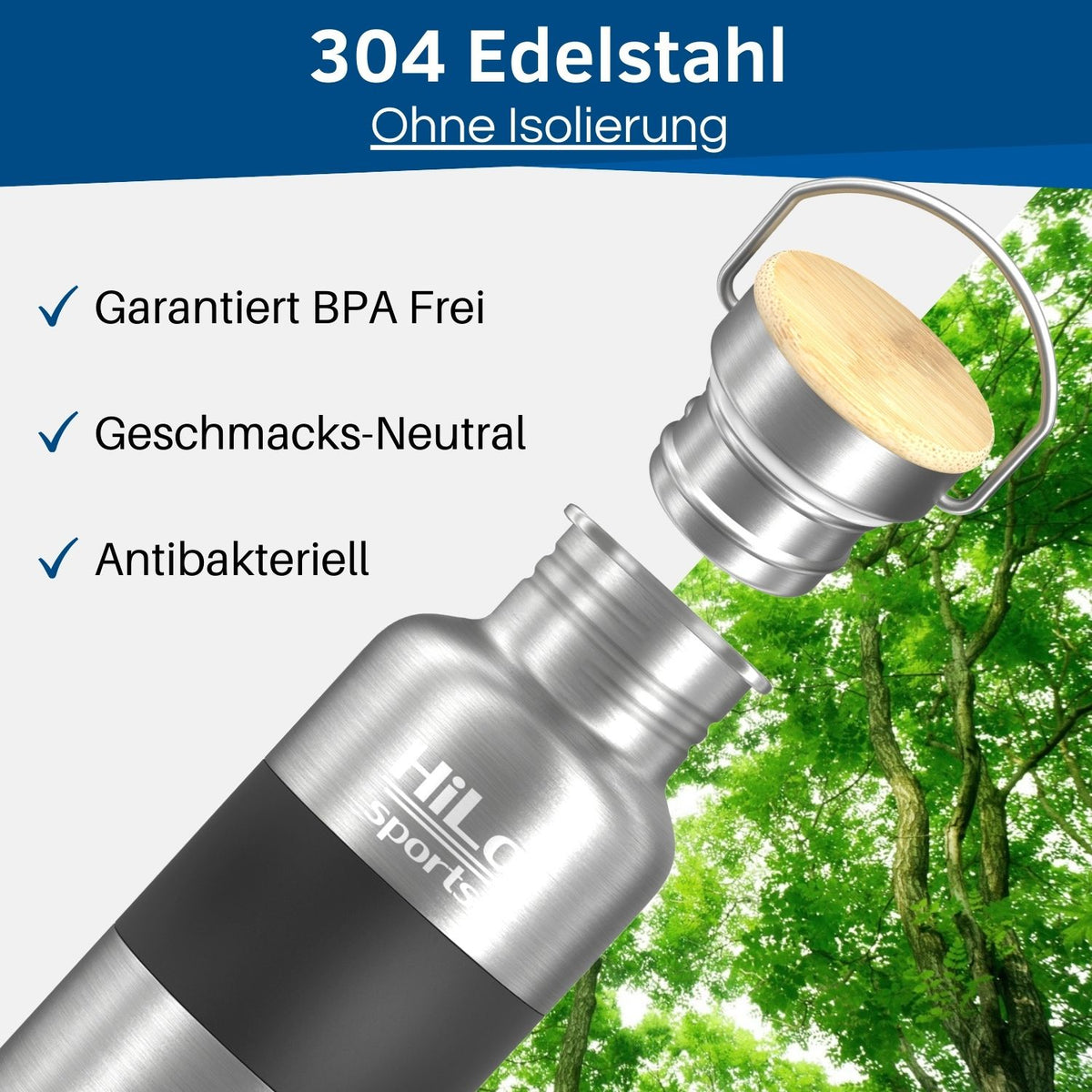Fahrrad Flasche aus hochwertigem 304 Edelstahl Material.