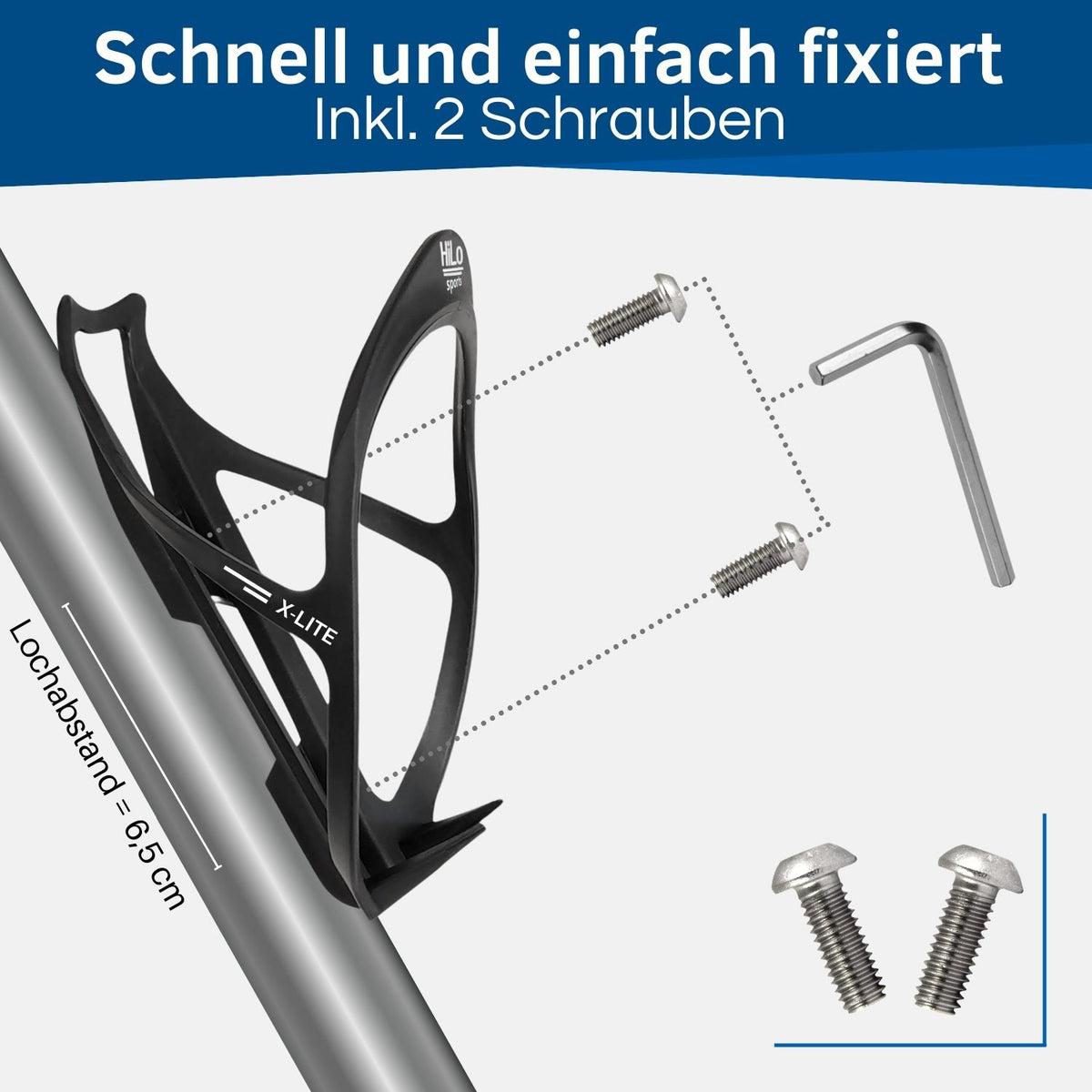 Die Flaschenhalter lassen sich einfach mit 2 Schrauben am Rahmen befestigen.